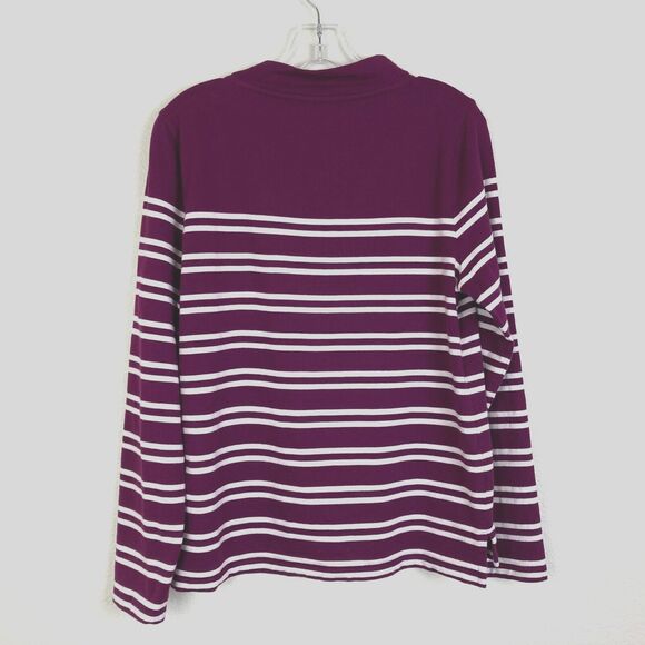 Talbots Women's Striped Knit Shirt Size M Purple Long Sleeve Shoulder Buttons - Picture 3 of 5